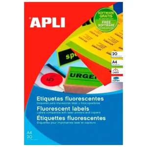 Última Versión Etiqueta adhesiva apli 02878 tamaño 210x297 mm para laser fotocopiadora ink-jet caja con20 hojas din a4 amarillo