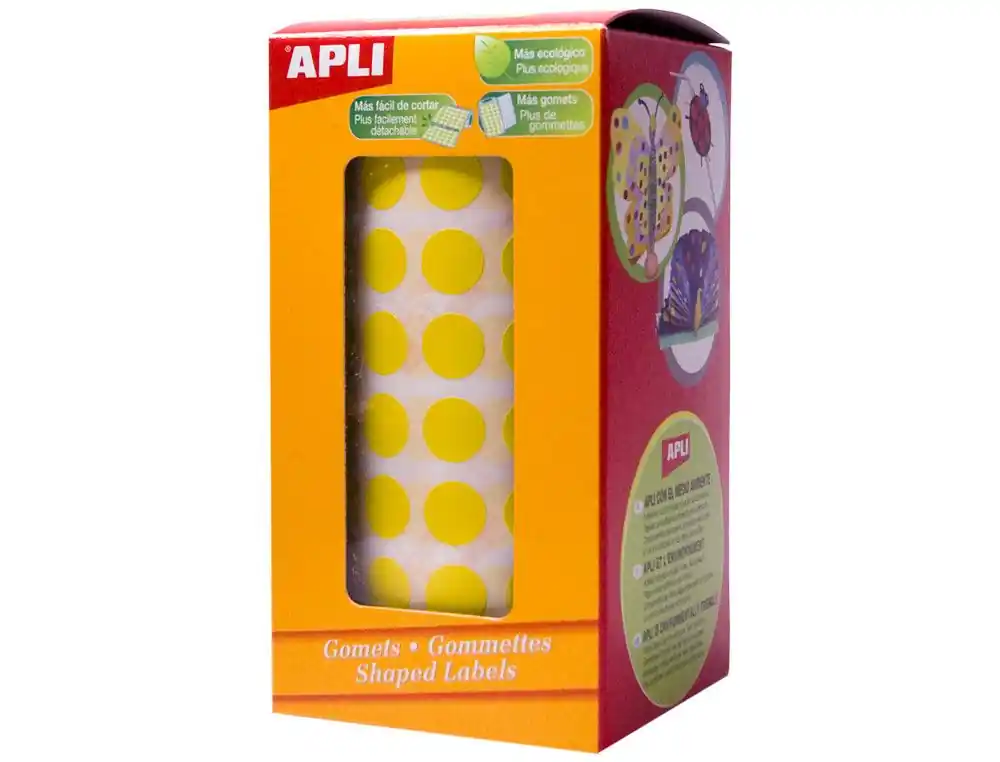 Rollo 59 hojas gomets brillantes redondos amarillos 20mm Oferta Flash