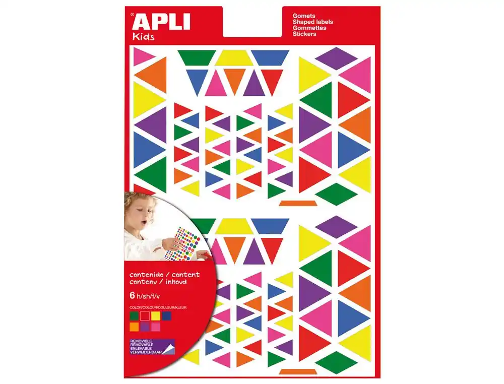 Bolsa 6 hojas de gomets triangular (720u.) 160x217mm Apli 13239 Precio Bajo