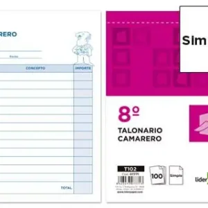 Talonario Liderpapel Camarero Octavo -Sin Iva- 102 Directo De Fábrica