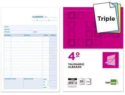 Talonario Liderpapel Albaran Cuarto Original y Dos Copias T315 Precio Reducido