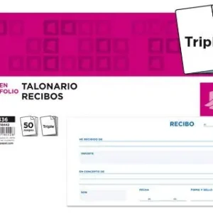 Talonario Liderpapel Recibos 3/Fº Apaisado Original y 2 Copias Sin Matriz Hecho A Mano