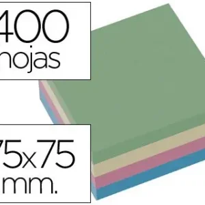 Bloc de Notas Adhesivas Quita y Pon Q-Connect 75X75 mm Pastel con 400 Hojas Última Versión