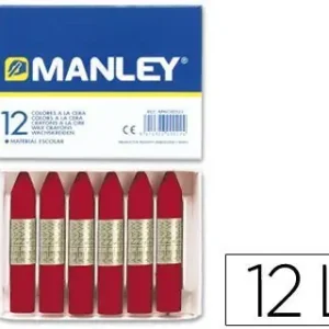 Promoción Exclusiva Lapices Cera Manley Unicolor Carmin Permanente -Caja de 12 N.10