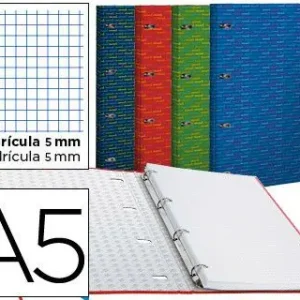 Carpeta con Recambio Liderpapel A5 Cuadro 5Mm Forrada 4 Anillas 20Mm Máxima Calidad
