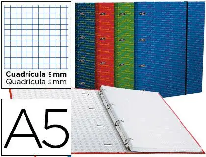 Carpeta con Recambio Liderpapel A5 Cuadro 5Mm Forrada 4 Anillas 20Mm Máxima Calidad
