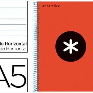 Tendencia Cuaderno Espiral Liderpapel A5 Micro Antartik Tapa Forrada 120H 100 Gr Horizontal 5 Bandas 6 Taladros Color Rojo.