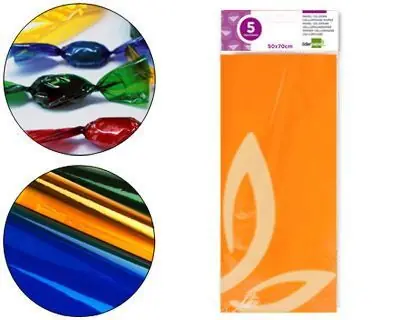 Oferta Limitada Papel Celofan Liderpapel 50X70 cm 22G/M2 Bolsa de 5 Hojas Naranja