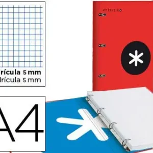 Edición Limitada Carpeta con Recambio Liderpapel Antartik A4 Cuadro 5 mm Forrada 4 Anillas 25Mm Color Rojo