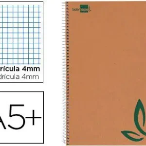 Súper Precio Cuaderno Espiral Liderpapel Cuarto Ecouse Tapa Cartulina Kraft 80H Papel Reciclado 60 Gr Cuadro 4Mm