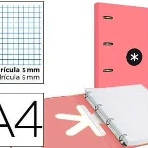 Carpeta con recambio y solapa liderpapel antartik a4 cuadro 5mm forrada 4 anillas redondas 40mm color coral Nuevo Modelo