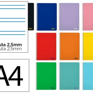 Cuaderno espiral liderpapel A4 smart tapa blanda 80h 75gr pauta 2,5mm con margen colores surtidos Oferta Limitada