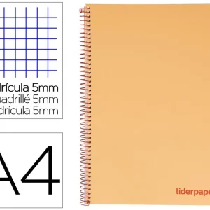 Original Cuaderno espiral liderpapel a4 micro wonder tapa plastico 120h 90 gr cuadro 5 mm 5 banda4 taladros color naranja