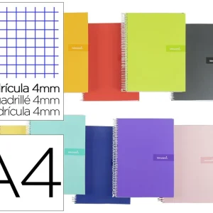 Ordena Ya Cuaderno espiral liderpapel a4 crafty tapa forrada 80h 90 gr cuadro 4 mm con margen colores surtidos