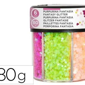 Purpurina fantasia liderpapel corazon y estrella colores neon bote de 80gr Premium