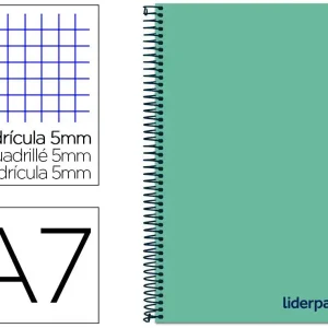 Cuaderno espiral liderpapel a7 micro wonder tapa plastico 100h 90 gr cuadro 5mm 4 bandas color verde Máxima Calidad