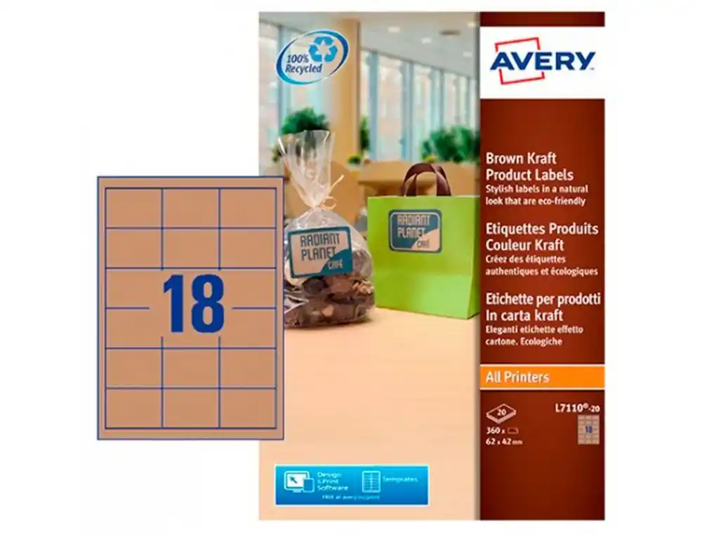Etiqueta adhesiva avery kraft efecto carton rectangular removible para impresora laser inyeccion tinta Entrega Rápida