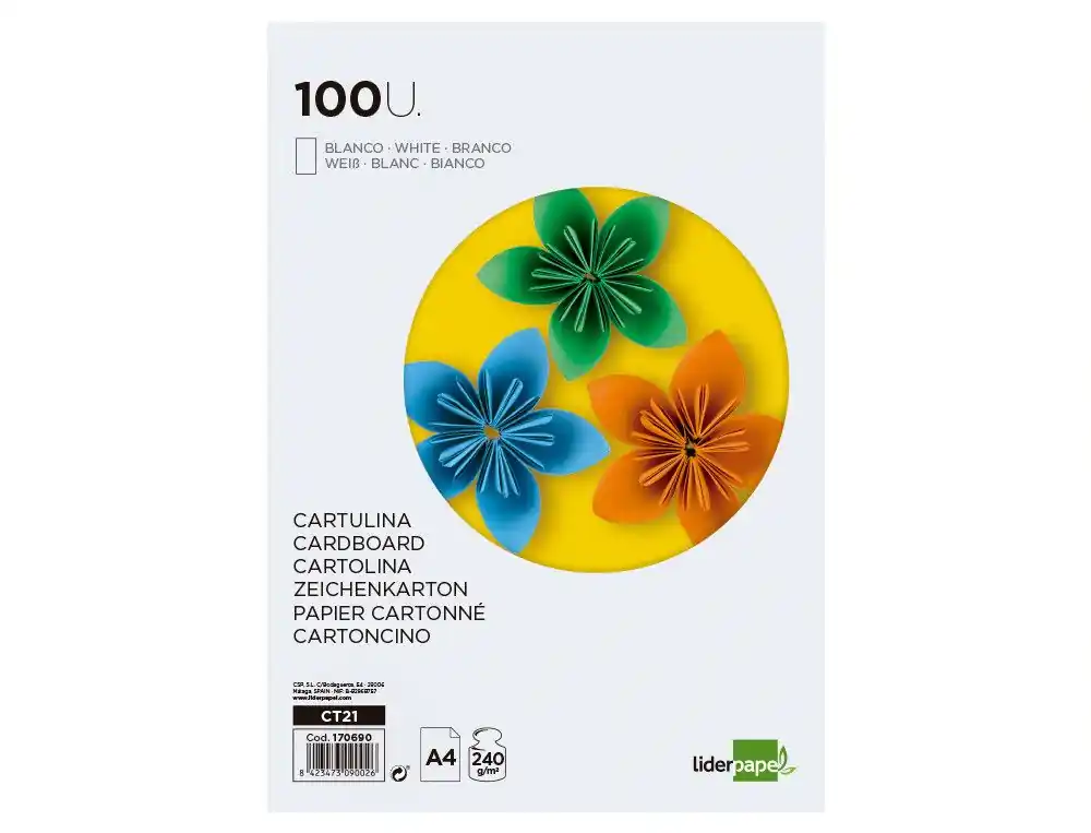 Entrega Rápida Cartulina liderpapel a4 240g/m2 blanco paquete de 100 hojas