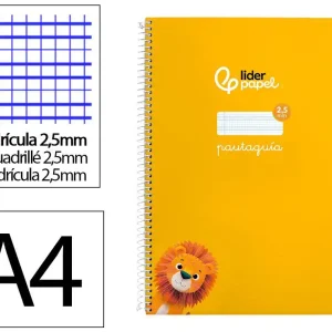 Cuaderno espiral liderpapel din A4 pautaguia tapa dura 80h 90 gr cuadro pautado 2,5 mm color amarillo Precio Bajo