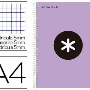 Cuaderno espiral liderpapel a4 micro antartik tapa forrada120h 100 gr cuadro 5mm 5 banda4 taladros color lila lavanda Entrega Rápida