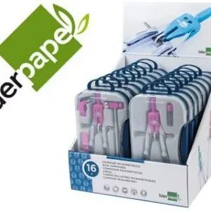 Certificado Compas Liderpapel con Adapatador Alargadera y Mango Extra Soft Expositor de 16 Estuches 2 Modelos