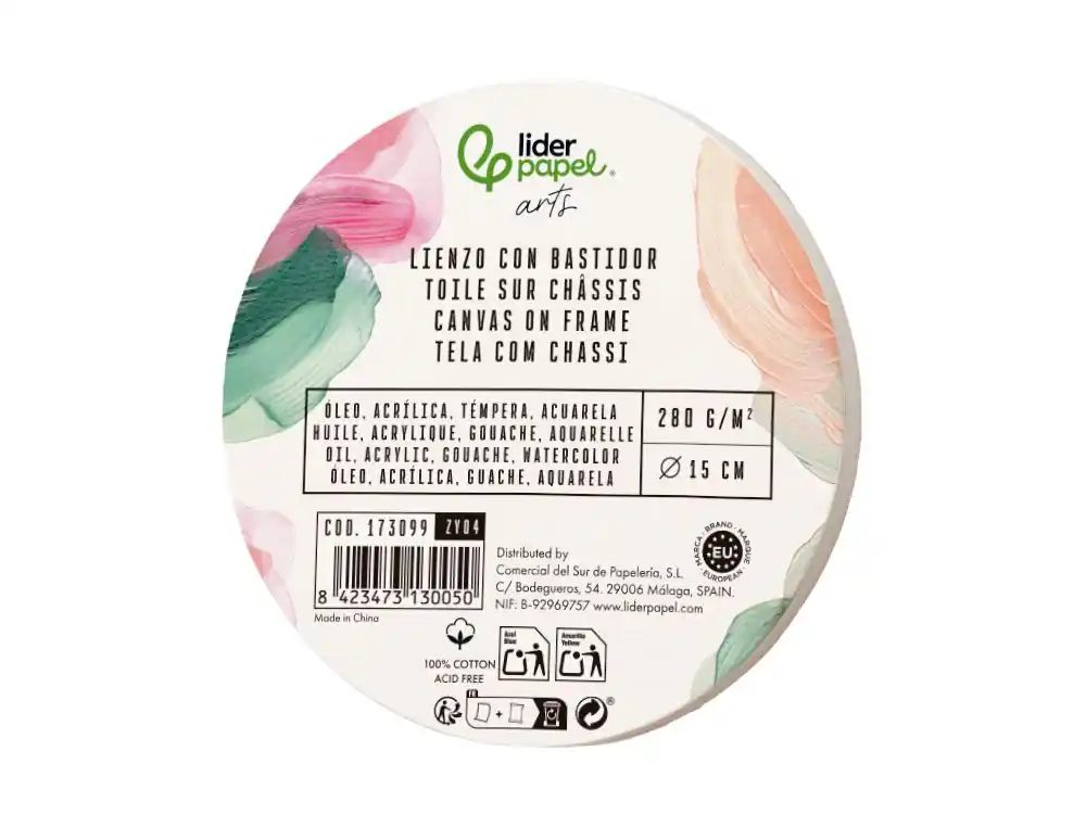 Precio Bajo Bastidor redondo liderpapel lienzo grapado parte trasera algodon 100% borde madera 15 cm gramaje 280g/m2