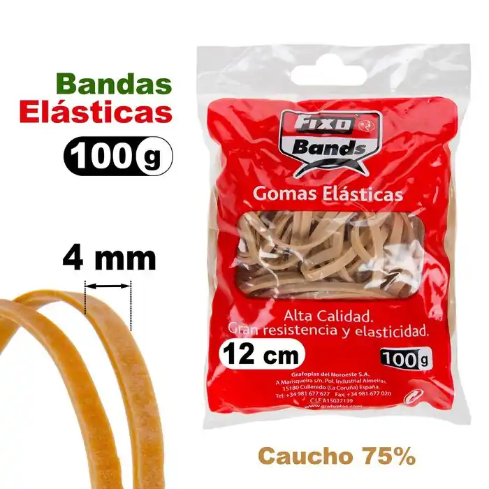 Alta Calidad Bolsa 100 Gr Bandas Elasticas Fixo 4Mm X 12 cm