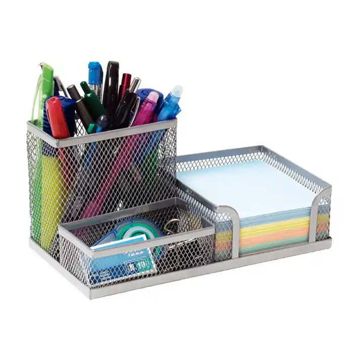 Alta Calidad Organizador de Sobremesa 3 Compartimentos Plus Office de Rejilla Plateado