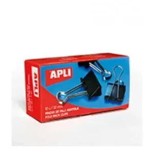 Caja 12 Pinzas Pala Abatibles 32 mm Negro Moderno