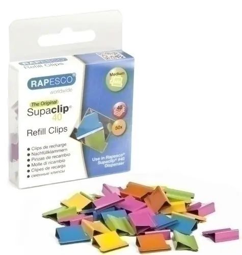 Clips Rapesco para Supaclip 40 Colores Surtidos Caja de 50 Moderno