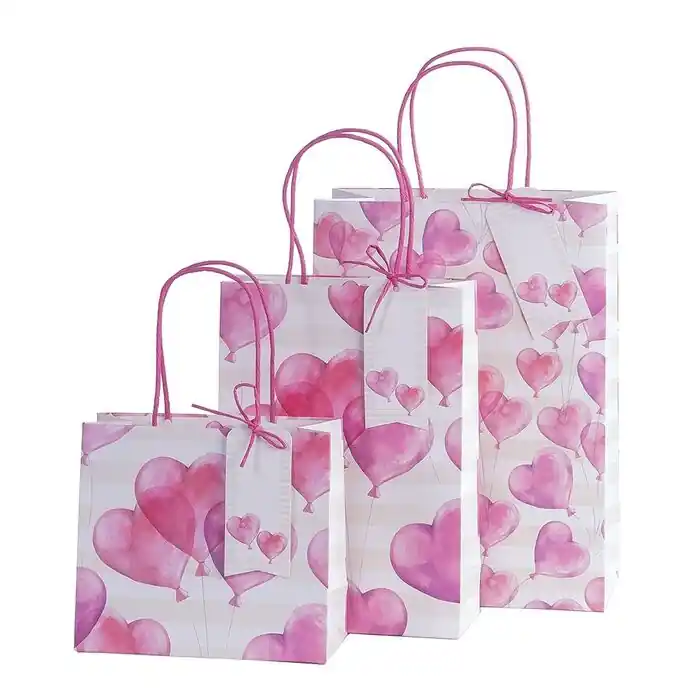 Mejor Calidad Bolsa Regalo 18 X 25 X 8 cm Artebene Globos Corazones Rosas