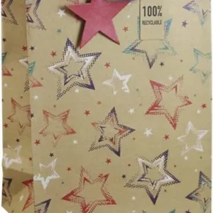 Bolsa de Regalo Kraft Clairefontaine Estrellas Ancha 26. 5X14X33Cm 80G EnvÃ­o Gratis