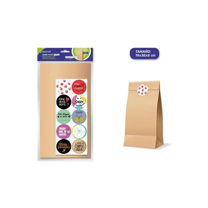 Tendencia Sobre Papel Kraft 19+6X36 cm + Adhesivos Cierre Bismark Paquete 10 ud