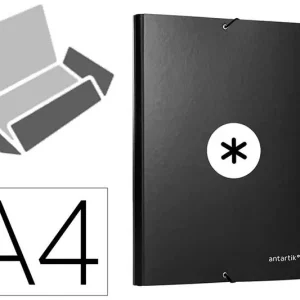 Carpeta Antartik Gomas A4 3 Solapas Carton Forrado Negro Stock Limitado
