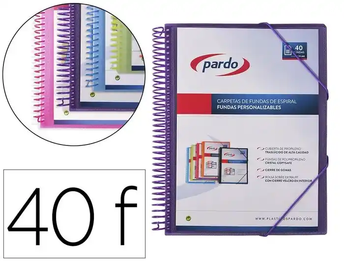 Carpeta Espiral Pp 40 Fundas Pardo Studio Lila Auténtico