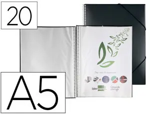 Carpeta con Espiral 20 Fundas Liderpapel A5 Polipropileno Negro Opaco Exclusivo