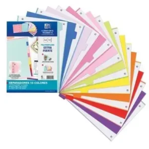 Garantía De Devolución De Dinero Juego 10 Separadores A4 Plastico Oxford Colores Vivos y Pastel