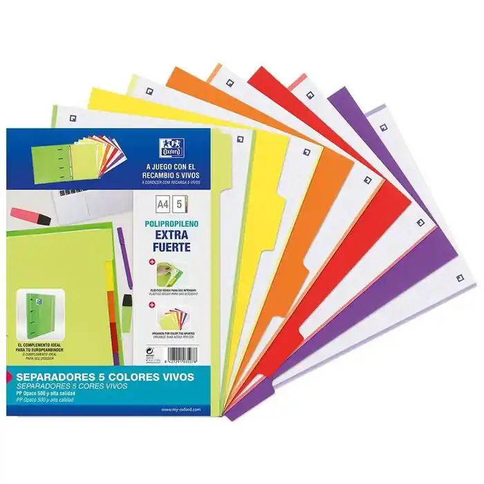 Ordenar Ahora Mismo Juego 5 Separadores A4 Plastico Oxford Colores Vivos
