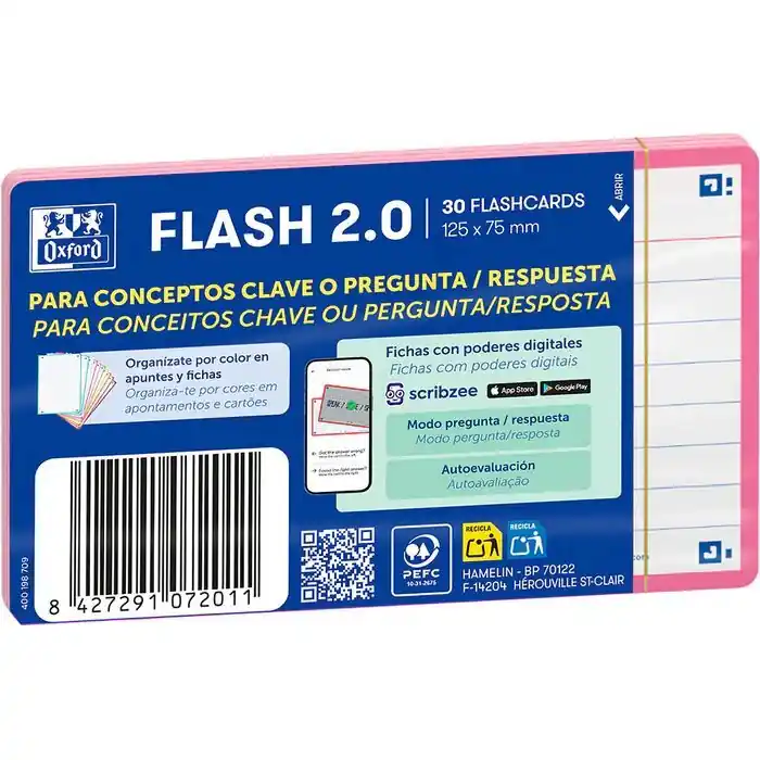 Ficha Revision Flashcards 2. 0 Rayada A7 Oxford Rosa Paquete 30 ud Certificado