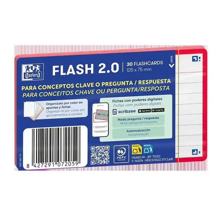 Rebajas Ficha Revision Flashcards 2. 0 Rayada A7 Oxford Rojo Paquete 30 ud