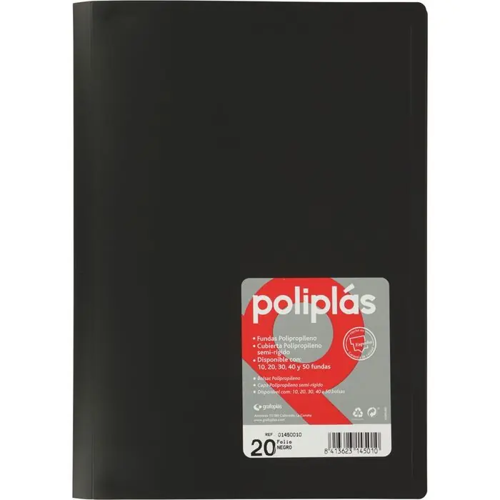 Carpeta Poliplas Folio 20 Fundas Negro Envío Inmediato
