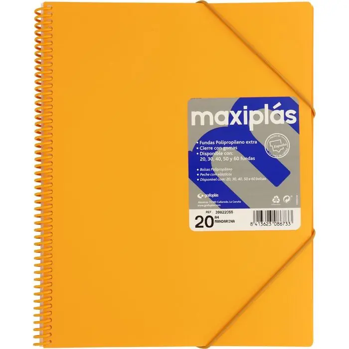 Carpeta 20 Fundas Maxiplas A4 Pp Rigido Opaco Mandarina Descuento