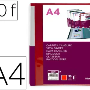 Últimas Unidades Carpeta Liderpapel 30 Fundas Canguro Pp Din A4 Rojo Translucido Portada y Lomo Personalizable