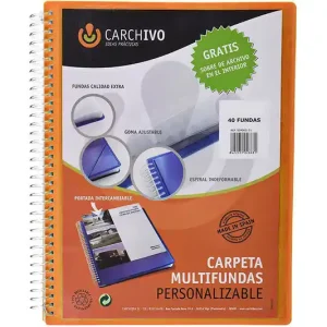 Carpeta Carchivo Archivex Polipropileno Canguro Escaparate con Espiral 40 Fundas Cierre Gomas Din A4 Últimas Unidades