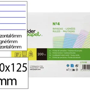 Tarjeta Liderpapel para Estudiar Rayada Cartulina de Colores 180 Gr/m2 125X200Mm Paquete de 200 Unidades Envío Gratis