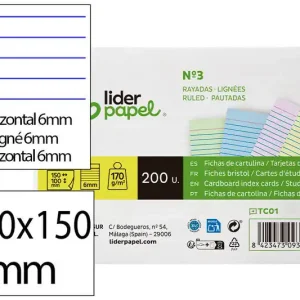 Tarjeta Liderpapel para Estudiar Rayada Cartulina de Colores 180 Gr/m2 100X150Mm Paquete de 200 Unidades Promoción