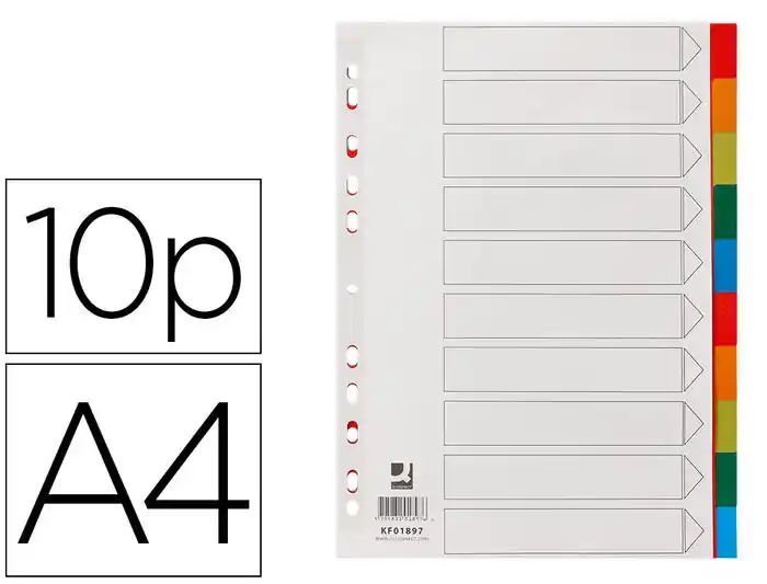 De Moda Separador Q-Connect Plastico Juego de 10 Separadores Din A4 Multitaladro