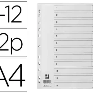 Venta Final Separador Numerico Q-Connect Plastico 1-12 Juego de 12 Separadores Din A4 Multitaladro