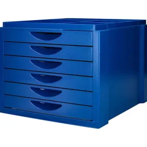 Auténtico Fichero Cajones de Sobremesa Q-Connect Bandeja Organizadora Superior 6 Cajones Color Azul Opaco