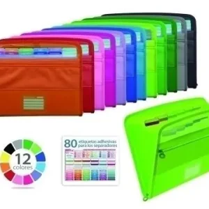 Stock Limitado Clasificador Acordeon Office Box Vision Pp A4+ 12 Dptos. Con Cremallera Colorline (9 Colores)